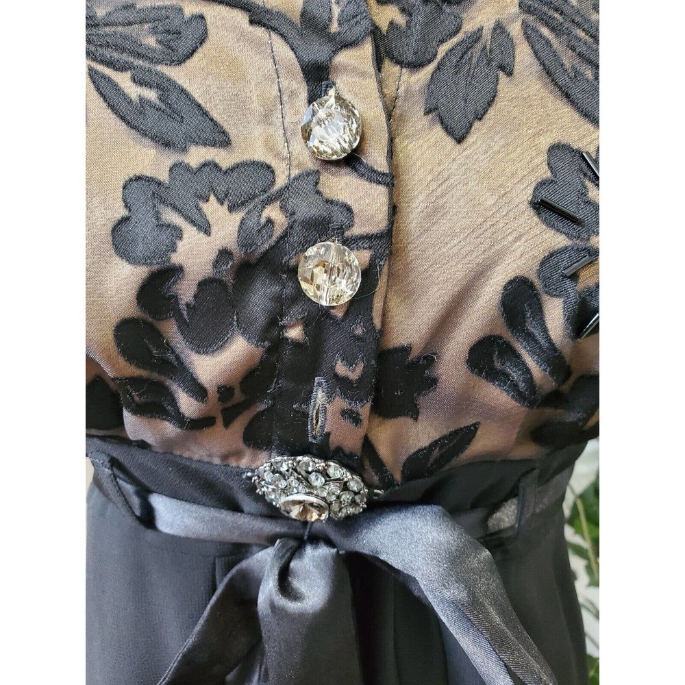 Black Floral Women's Polyester Collared Short Sleeve Knee Length Partywear Dress - Picture 6 of 10
